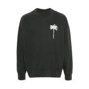 Logo Print Crew Neck Sweatshirt Palm Angels , Gray , Heren