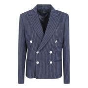 Marineblauw Gestreepte Double-Breasted Blazer Polo Ralph Lauren , Blue...