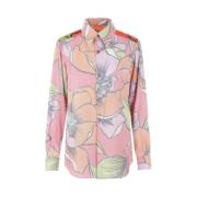 Rode Bloemenprint Knoopshirt Comme des Garçons , Multicolor , Dames