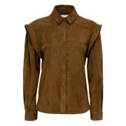 Suède Overhemd met Vlechtdetail MVP wardrobe , Brown , Dames