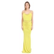 Gele lange jurk met gedrapeerde rug Elisabetta Franchi , Yellow , Dame...