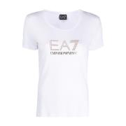 Wit T-Shirt met Strass Steentjes Emporio Armani EA7 , White , Dames