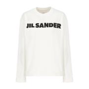 Witte Katoenen T-shirt met Bedrukt Logo Jil Sander , White , Dames