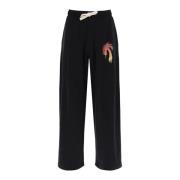 Wijde katoenen joggers met palmprint Palm Angels , Black , Heren