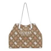 Guess Vikky Large Tote Tas Dames Bruin/Wit Guess , Beige , Dames