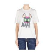 Wit Katoen Pixel Logo T-Shirt Dsquared2 , White , Dames