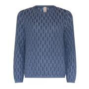 Indigo Cable Stitch O-Neck Pullover Skovhuus , Blue , Dames