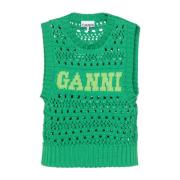 Groene Gebreide Tanktop Logo Ganni , Green , Dames