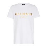 Eco-ontworpen katoenen T-shirt met Paris logo print Balmain , White , ...