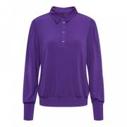 Paarse Jersey Top met Polokraag en Pofmouwen &Co Woman , Purple , Dame...