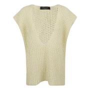 Glanzend Katoen Net Diepe V-Hals Gebreid Vest Fabiana Filippi , Beige ...