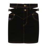Zwarte Denim Rok met Barok Gesp Versace Jeans Couture , Black , Dames