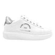 Witte Leren Platte Schoenen Zilver Karl Lagerfeld , White , Dames