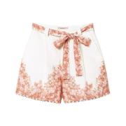 Bloemenprint linnen hoge taille shorts Twinset , Multicolor , Dames