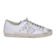 Witte/Grijze Leren Sneakers met Vintage Vetersluiting Philippe Model ,...