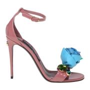 Roze lakleren sandalen met bloemenborduursel Dolce & Gabbana , Pink , ...