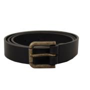 Zwart Leren Logo Riem met Messing Gesp Dolce & Gabbana , Black , Heren