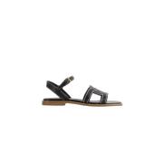 Zwarte leren platte sandalen Tod's , Black , Dames