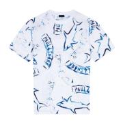 90s Katoenen Jersey Haai Print T-Shirt Paul & Shark , White , Heren