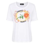 Gedrukt Stretch Jersey T-shirt Dsquared2 , White , Dames