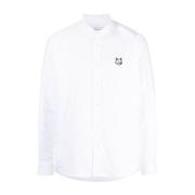 Witte Oxford Katoenen Overhemd met Fox Logo Borduurwerk Maison Kitsuné...