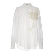 Wit Bloemen Geborduurd Katoenen Overhemd Brunello Cucinelli , White , ...