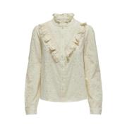 Boa Emb Frill Shirt Wit Only , Beige , Dames