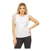 Wit Katoenen Stretch T-shirt met Kant Details Gaudi , White , Dames
