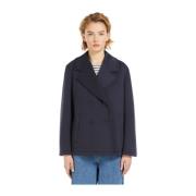 Blauwe Double Jersey Piquet Caban Jas Max Mara Weekend , Blue , Dames