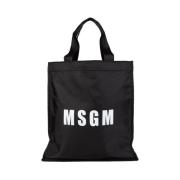 Verticale Shopper met Contrast Logo Msgm , Black , Dames