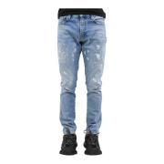 Heren Diag Outline Paint Skinny Jea Off White , Blue , Heren