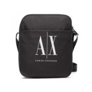 Zwarte Logo Schoudertas Armani Exchange , Black , Heren