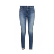 Blauwe Skinny Jeans met Opgezet Logo Guess , Blue , Dames