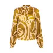 Groene Blouse met Perzikprint en Chique Details Amaya Amsterdam , Gree...