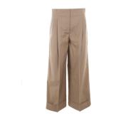 Wijde Beige Katoenen Twill Broek Max Mara , Brown , Dames