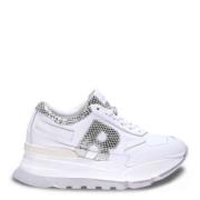 Leren Glitter Sneakers Wit Zilver Rucoline , White , Dames