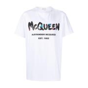 Waterverf Graffiti-print T-shirt Wit Alexander McQueen , White , Heren