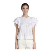 Witte Sangallo Shirt met Ruches Bellerose , White , Dames