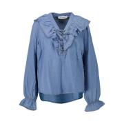 Denim Look Frill Tie Blouse Blauw Co'Couture , Blue , Dames