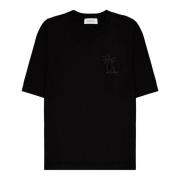 Palm Geborduurd Katoenen T-Shirt Laneus , Black , Heren
