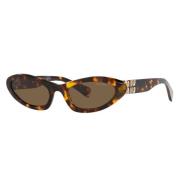 Irregular Shape Sunglasses with Dark Brown Lenses and Gold Logo Miu Mi...