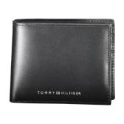 Zwarte leren portemonnee met dubbele vakken Tommy Hilfiger , Black , H...