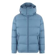 Blauwe Gewatteerde Jas met Letterprint Moncler , Blue , Heren