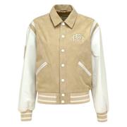 Suède Leren Bomberjack met Patchwork Logo MVP wardrobe , Beige , Dames