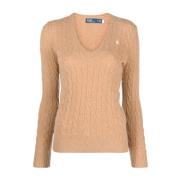 Stijlvolle V-hals Gebreide Trui Polo Ralph Lauren , Beige , Dames