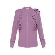 Gerimpeld Viscose Linnen Crêpe Shirt Forte Forte , Purple , Dames