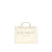 Witte Kant Tote Tas met Geborduurd Logo Rue Madam , White , Dames