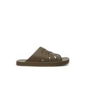 Gekruiste Band Khaki Rubber Sliders Bottega Veneta , Green , Heren