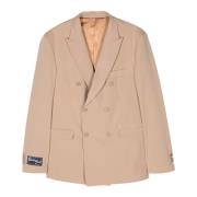 Beige Wol Double-Breasted Blazer Family First , Beige , Heren