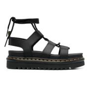 Zwarte Leren Sandalen met Kantdetail Dr. Martens , Black , Dames